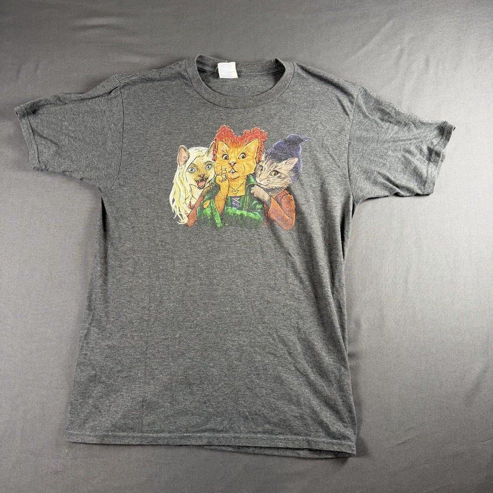 Hocus Pocus Themed Cat Graphic Gray Crew Neck Short Sleeve-T-Shirt-Small